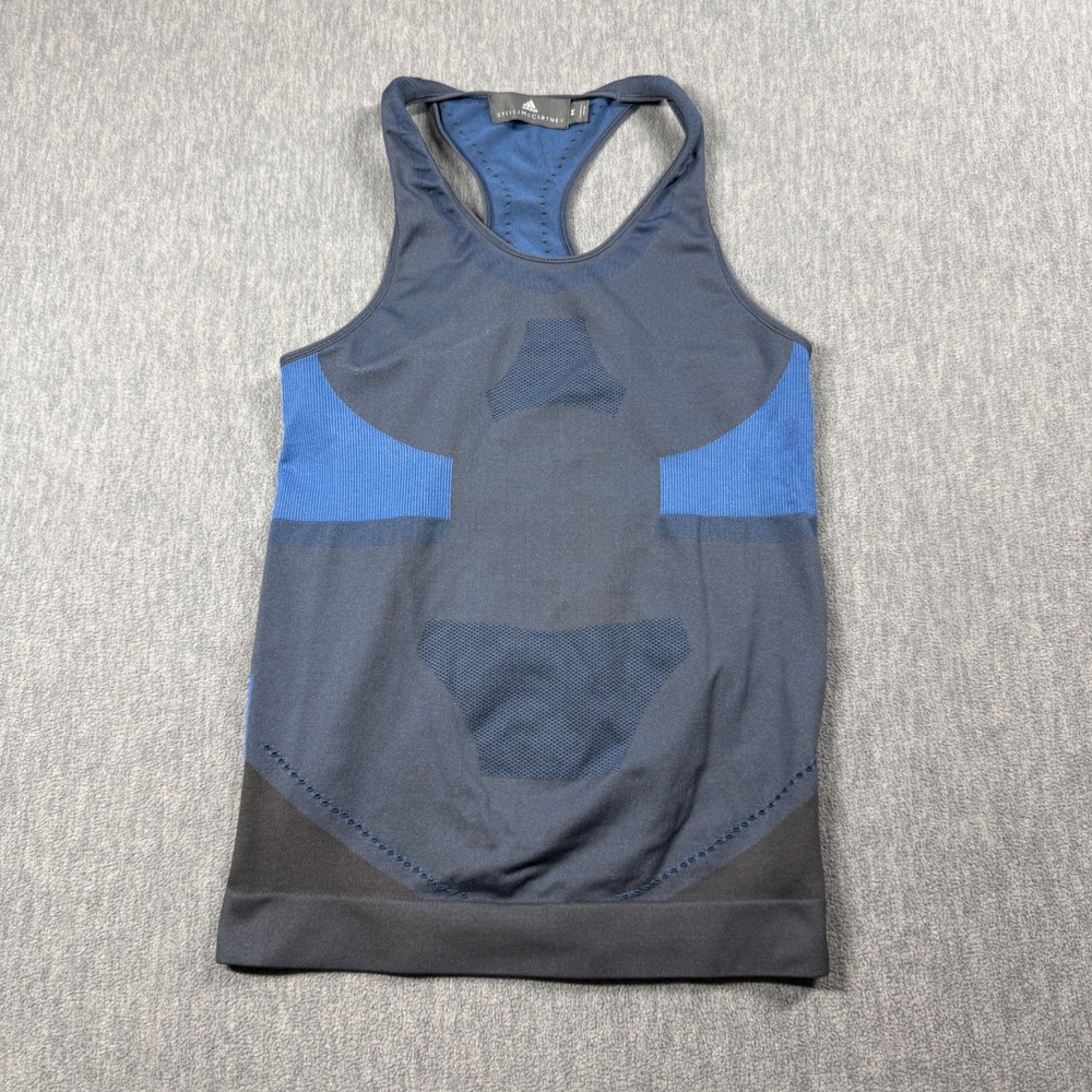 Adidas Stella McCartney Tank Top Womens M Blue Racerback Seamless Mesh CZ1748